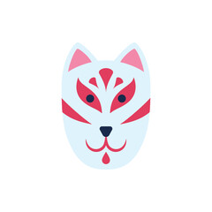 Sticker - Cartoon Color Japanese Kitsune Mask Flat Design Style Isolated on a White Background . Vector illustration of Fox Demon Element Costume