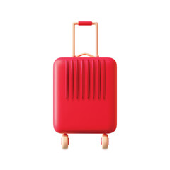 Wall Mural - 3d Red Plastic Travel Suitcase with Wheels Plasticine Cartoon Style Isolated on a White Background. Vector illustration