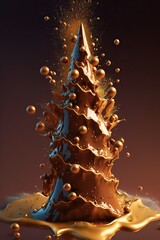 Wall Mural - Christmas tree made of milk chocolate, splash of liquid, golden lighting 