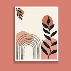 Wall Mural - botanical wall art vector set. watercolor boho foliage line art drawing with abstract shapes. abstra