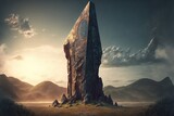 Giant Monolith on the hill. fantasy scenery. concept art.