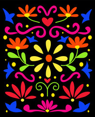 Aufkleber - Mexican style abstract patterns with colorful floral illustrations. Traditional background design 