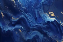 Beautiful Deep Blue And Gold Liquid Painting Background