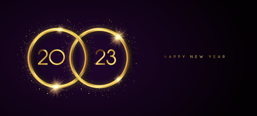 Wall Mural - Happy New year 2023 gold 3d glitter ring banner