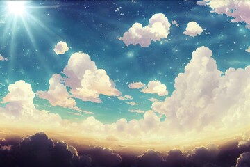 Wall Mural - Day sky clouds Anime Background.