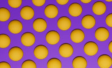 Fototapete - Top view of yellow 3d render pattern balls on isolated purple background.3d render background