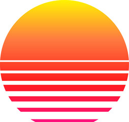 Poster - 80s sun with striped bottom. Synthwave or arcade game style sunrise or sunset with lined sun
