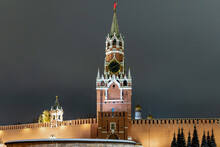 Spasskaya Tower On Red Square In Moscow At Night