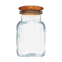 Hand-drawn Watercolor Glass Jar. Front View