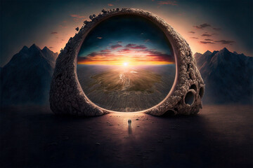 Wall Mural - gate to other world , fantasy theme illustration of the door that open path way to a different world