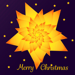 Wall Mural - Shining golden Christmas Star on dark blue sky with merry Christmas text