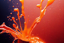  A Vase Filled With Orange Liquid On Top Of A Table Next To A Wall With Water Droplets On It.