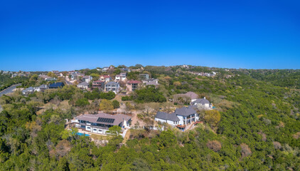 Wall Mural - Austin, Texas-Mansions and villas on top of a mountain in aerial view