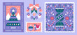 A collection of Christmas cards in a flat style. Holiday images for congratulations