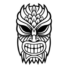 Tiki Tribal Wooden Mask - Vector Illustration - Out Line