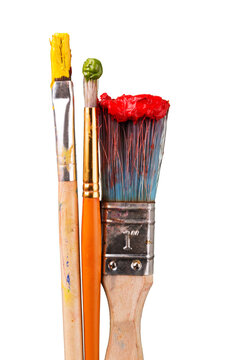 Stack of color artist paint brushes