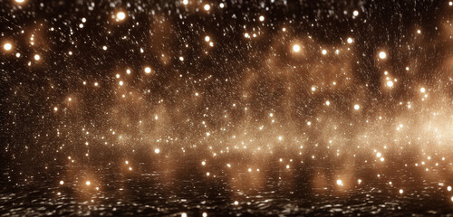 Poster - celebration and holiday backdrop, explosion of festive particles, lights over water. copy space, gra