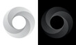 Set of circles with lines. Lines in one color with different opacity. Black spiral on white background and white spiral on black background. Dynamic design element with 4 parts.