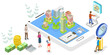 3D Isometric Flat  Conceptual Illustration of Real Estate Online
