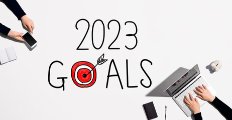 Aufkleber - 2023 goals concept with people working together with laptop and phone
