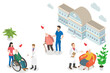 © TarikVision - 3D Isometric Flat  Conceptual Illustration of Nursing Home