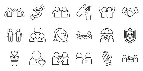 Poster - trust relationship icons set outline vector. fun friend. solidarity trust