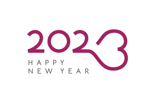 Creative 2023 Happy New Year logo in Heart shape design. Wish of love, health and care.