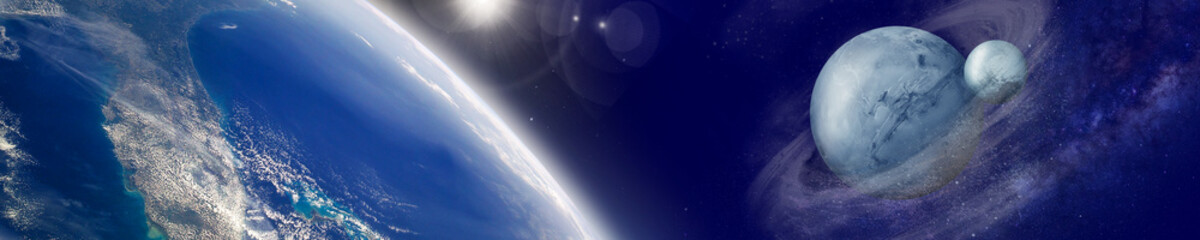 Wall Mural - space scene with earth and planets. panorama. horizontal view for a glass panels (skinali). template