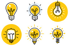 Hand Drawn Stylish Illustration Set With Various Light Bulbs