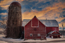 Rural Ontario Red Barn With Silo