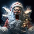 Angry Santa Claus. Screaming Father Christmas is going insane from xmas madness.