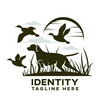 Modern dog hunting for ducks logo