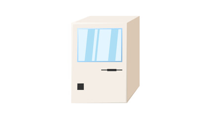 Poster - Old retro vintage isometry  computer, pc with monitor and keyboard from 70s, 80s, 90s. Beautiful white icon. Vector illustration