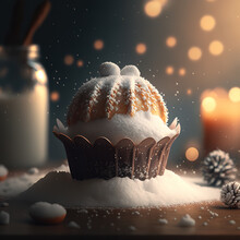Atmospheric Christmas Decorated Cake With Ornaments In Snow
