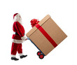 © alphaspirit - santa claus pushes a trolley to carry a big xmas gift