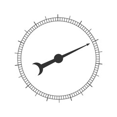 Round measuring scale with arrow. Template of chronometer, barometer, compass, level meter tool isolated on white background. Vector graphic illustration.