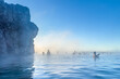 Sky Lagoon: famous luxury spa resort in Reykjavik in winter sunny day
