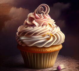 Wall Mural - cupcake with pink frosting