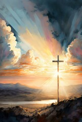 Sticker - Spiritual illustration jesus cross christianity background art crucifix god
religion artwork religious landscape biblical spirit light star sunlight 
symbolic faith holy bible church easter christmas