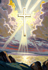 Spiritual illustration jesus cross christianity background art crucifix god
religion artwork religious landscape biblical spirit light star sunlight 
symbolic faith holy bible church easter christmas