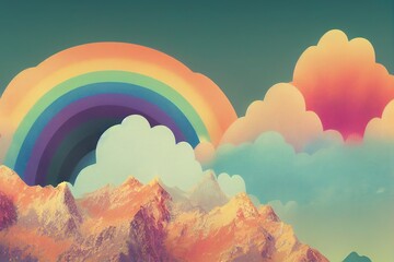 rainbow with mountains pastel background