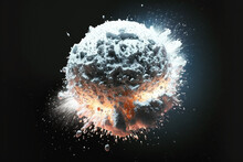 Huge Exploding Snowball In Space Consumed With Vivid Fire And Expansion Gases And Remnants. Abstract Art 