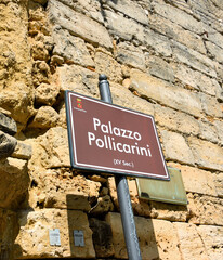 Wall Mural - sign for tourists indicates pollicarini palace15th century enna sicily italy