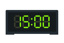 Vector Flat Illustration Of A Digital Clock Displaying 15.00 . Illustration Of Alarm With Led Digital Number Design. Clock Icon For Hour, Watch, Alarm Signs.