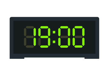 Wall Mural - Vector flat illustration of a digital clock displaying 19.00 . Illustration of alarm with led digital number design. Clock icon for hour, watch, alarm signs.