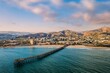 View of Ventura beach across the water on a sunny day, California, USA