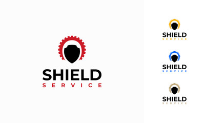 Wall Mural - shield fixing service logo template icon, shield technology logo designs vector
