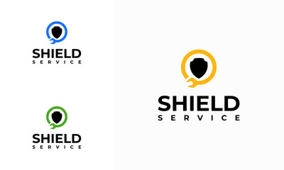 Wall Mural - shield fixing service logo template icon, shield technology logo designs vector