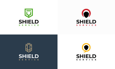 Wall Mural - set of shield fixing service logo template icon, shield technology logo designs vector