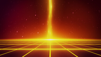 Aufkleber - Retro style 80s-90s galaxy background. Futuristic Grid landscape. Digital Cyber Surface. Suitable for design in the style of the 1980s-1990s. 3D illustration